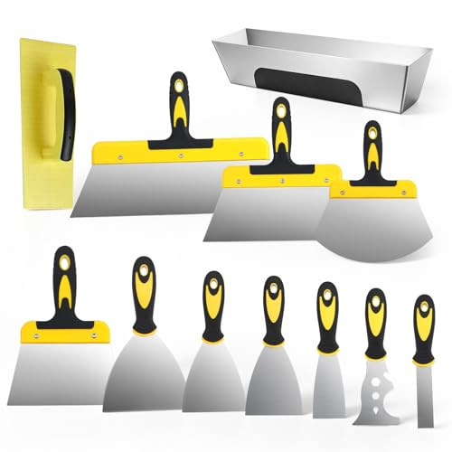 Juego de espátulas de superficie de 12 piezas, herramienta de acero inoxidable 350-25 mm con mango de plástico para paneles de yeso, enlucido, papel pintado con caja de espátula de acero inoxidable