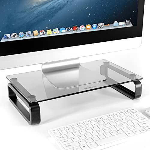 Hemudu Supporto Monitor Scrivania, Rialzo Monitor Altezza Regolabile, Porta PC Portatile per Laptop/Computer/Xbox One, con Vetro Temperato e Gambe in Metallo, 38X24X5cm, Peso Max 40kg, Nero HD02T-001P