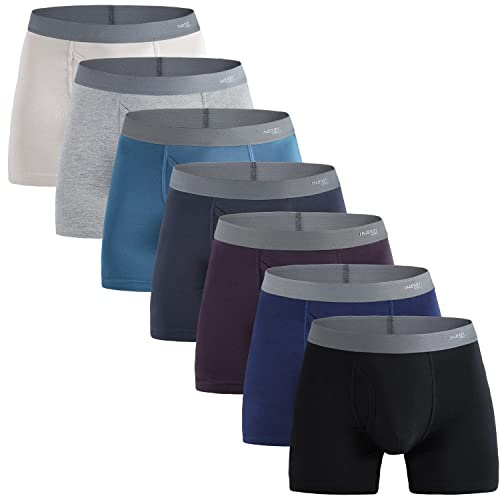 INNERSY Boxershorts Herren Baumwolle Unterhosen mit Eingriff Männer Bunt Unterwäsche 7er Pack | Wöchentliche Retroshorts Mehrpack, Atmungsaktive Trainings/Sportunterwäsche, Anti Scheuern Trunks Lang, Cotton Underwear Men