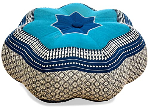 livasia Meditationskissen Stern groß - Ø 40x20cm - Yogakissen mit Kapok, Pouf, Bodenkissen sternförmig Yoga Zen Meditation, Zafukissen Garten Balkon, Sitzkissen handgefertigt (Blau)
