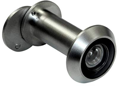 BKS Türspion AS-14 mit Echtglas und Sichtschutz, Messing matt vernickelt, Ø 14 mm für Türstärke 35 bis 55mm, 200° Weitwinkel