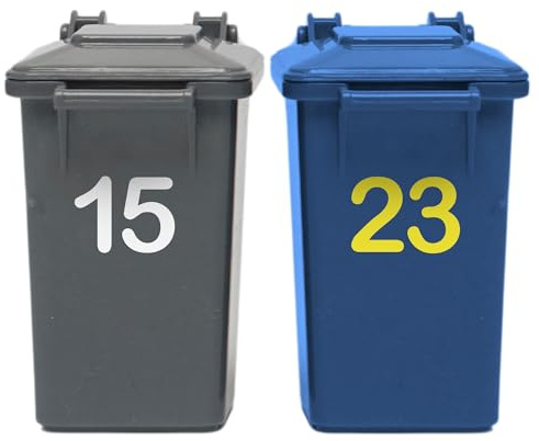 2 x Wheelie Bin Stickers - House Numbers or Letters - 7 (18 cm) Height - 21 Colours - Wheely Vinyl Decal