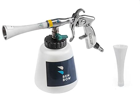 BenBow Druckluft Reinigungspistole Classic – entfernt wirksam den Schmutz bei Auto Innenreinigung – Waschpistole mit 1-Liter-Behälter für Reinigungsmittel und Kunststoff-Trichter