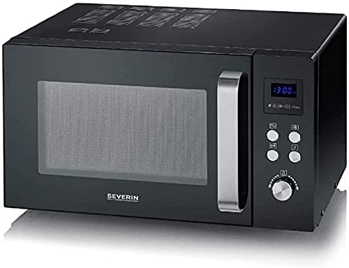 SEVERIN Solo Mikrowelle, Mikrowellengerät zum Auftauen, Garen und Erhitzen, Mikrowelle mit Drehteller für gleichmäßige Wärmeverteilung, schwarz / Edelstahl, MW 7756