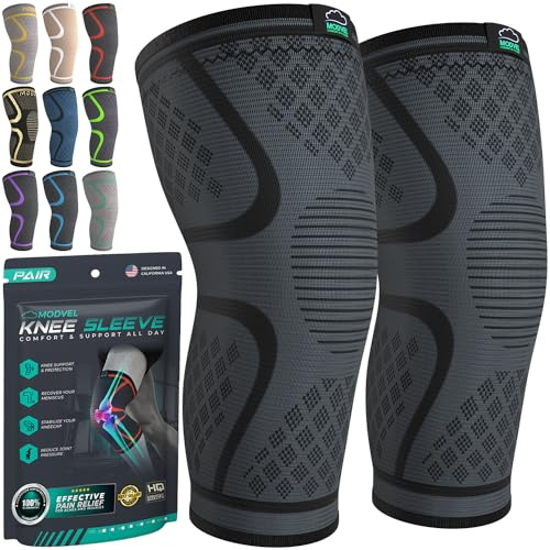 MODVEL Knee Braces for Knee Pain Women & Men - 2 Pack, Running Knee Support, Sports Knee Compression Sleeve, for Joint Pain, Meniscus Tear, Arthritis & Every day use (S)