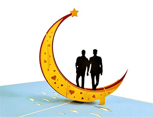 iGifts And Cards Love You To The Moon And Back Gay Couple 3D Pop Up Grußkarte – Gay Valentinstag Karte, Hochzeit, Hochzeit, Verlobung, Jahrestag, Stolz, Liebhaber, Romantisch