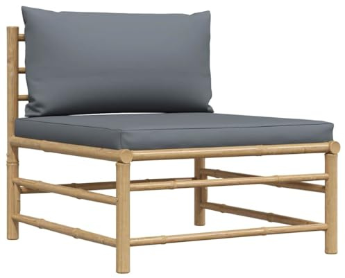 vidaXL Garten Mittelsofa mit Dunkelgrauen Kissen Sofa Lounge Gartensofa Einzelsofa Gartenmöbel Loungesofa Innen Außen Bambus 65x70x60cm