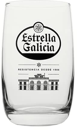 Estrella Galicia - Pack de 6 Vasos de Cristal para Cerveza con Capacidad de 25 cl, Diseño Original y Exclusivo con el Logo de Estrella Galicia, Especial para Regalar
