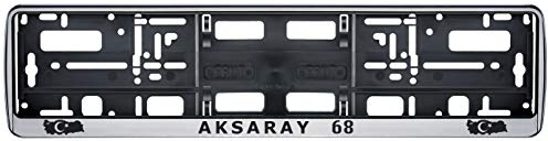 Auto Kennzeichenhalter in der Farbe Silber/Schwarz Nummernschildhalterung Auto, Nummernschildhalter Türkei Flagge 68 Aksaray 2 Stück