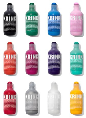 Krink K-60 - Juego de marcadores de pintura de 12 colores, marcadores de graffiti vibrantes y opacos para lienzo, metal, vidrio, papel y más, marcador permanente a base de alcohol para etiquetas