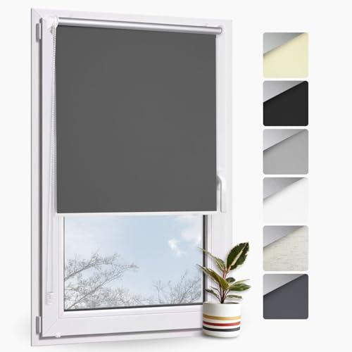 Rollmayer Verdunklungsrollo ohne Bohren Klemmfix Thermo Graphit 95x150cm | Seitenzug Rollo für Fenster und Türen Blickdicht lichtundurchlässig Energiesparrollo einfache Montage