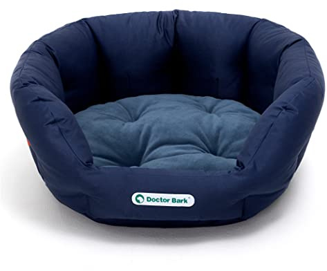 Doctor Bark Hundekorb rund, Hundebett für größere Hunde, Kuschelbett mit flauschigem Wendekissen, orthopädisch, waschbar bis 95°C (L - 60x50 cm, Königsblau)