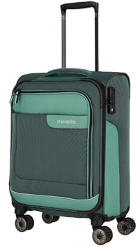 Travelite 4-Rad Koffer Handgepäck Weichschale aus recyceltem Material, erfüllt IATA Norm, Gepäck Serie VIIA: Trolley mit Aufsteckfunktion + Kantenschutz, 55 cm, 34 Liter