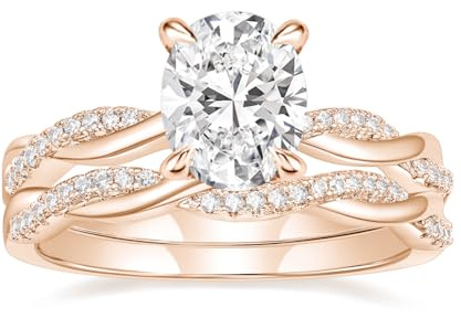Mameloly 3ct Engagement Rings for Women Oval Cut Bridal Ring Sets Rose Gold Plated Cubic Zirconia Wedding Band Twisting Infinity Pave Set Size 7