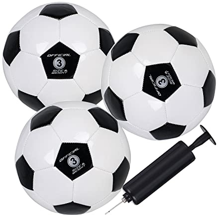 YANYODO Kids Soccer Ball Sizes 3 Practice Traditional Soccer Balls Classic for Youth Perfect for Outdoor Indoor Match or Game Black-White 3Pcs with 1 Plastics Pump