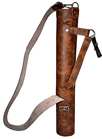 Skorpionen bågskytte tillbaka pilkoger – äkta läder pilväska – traditionell handgjord bågskytte-koger för jakt och målträning – justerbar, lätt och bekvämt kohud (tigerbrun)