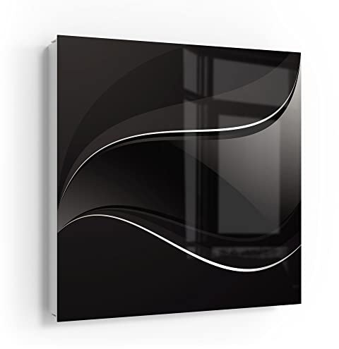 DEQORI Schlüsselkasten weiß | 30x30 cm | Motiv Dunkle Wellengrafik | Glas & Metall Schlüssel-Box | Schlüsselschrank mit 50 Haken + 2 Magnete | Moderne Design Box magnetisch & beschreibbar