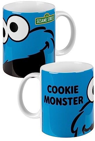 Sesamstraße Tasse - Krümelmonster Kaffeetasse aus Keramik Cookie Monster Weiß/Blau 320 ml