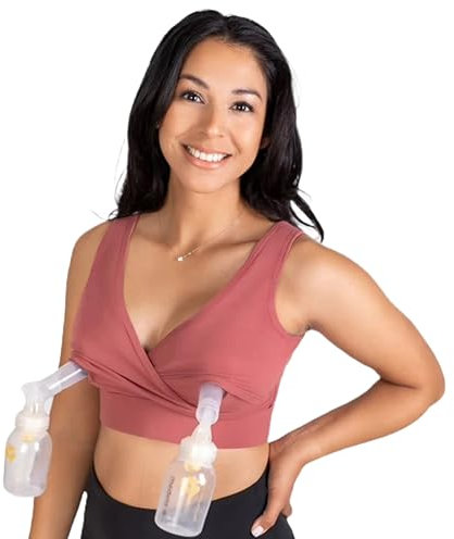 Everyday Luxe 3.0 Nursing & Hands-Free Pumping Bra - Large in Desert Rose - Nursing and Pumping Bra That Fits All Standard Pump Flanges and Compatible for Wearable Pumps and Milk Collectors