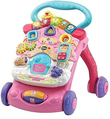 VTech Super Primi Passi Parlante 2 in 1 - Rosa, Primi Passi per Bambini con Sensore di Movimento e Sistema Frenante, Maniglia, Gioco Bambino con Animali e Numeri, Batterie Incluse, 9-36 Mesi