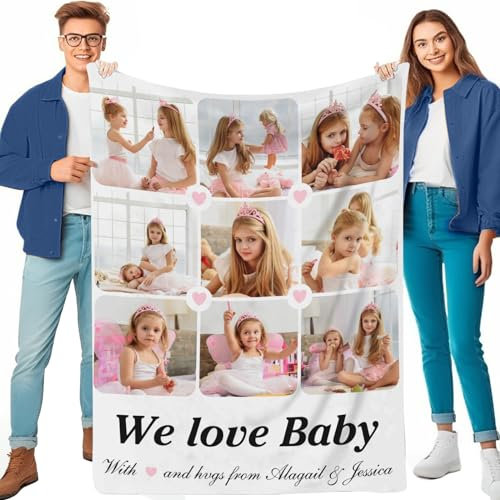 SearchI Personalisierte Fotodecke 70x100cm,Individuelle Decke mit Foto und Worten Geburtstage und Weihnachten Personalisierte Geschenke für Mama, Papa, Kind, Hunde, Freunde oder Liebhaber(Stil-1)