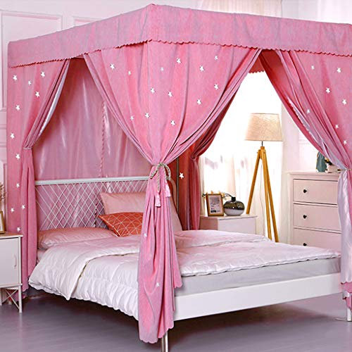 UNICOKA Niedliche Prinzessin, Hohle Sterne, rosa, 4 Eckpfosten, Betthimmel, Vorhang, Schlafzimmerdekoration, wie Sternenhimmel, für Erwachsene, Mädchen, Jungen, Betthimmel, Kinderbett (Rosa, King)