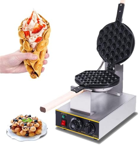 Máquina Hacer Gofres Eléctrica Comercial Flip Waffle Iron Hong Kong Eggettes Waffle Baker Máquina Para Hacer Burbujas Huevo Antiadherente Giratoria 180 ° Temperatura Ajustable De 50-250 ℃