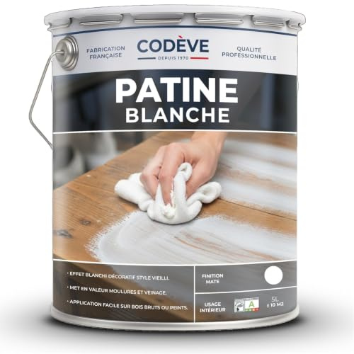 Patine Blanche - Codeve Bois - 5L - Intérieur - Pour Blanchir En Profondeur Les Fibres, Pores Ou Veinages D'un Bois.