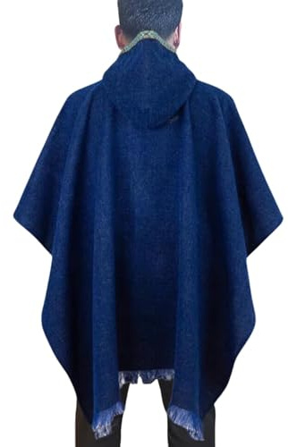 DAVLINA, Alpaca Wool Poncho Hooded - Thick, Breathable, Hypoallergenic and Non-Itchy. Warm and Soft Wool Poncho (Standard, Navy Blue)