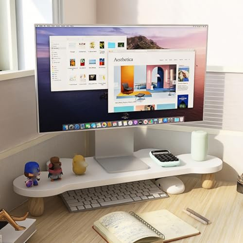 TUJOBA Eck Monitorständer Breite, Niedliche Eck-Bildschirmerhöhung für Den Schreibtisch, Desktop-Organizer für TV-Monitor/Drucker/Faxgeräte/Spielbox, Ecklaptopständer, Platz Sparen (Color : White)