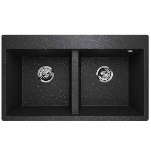 Lavello Elle 2.0 Évier de cuisine en granit double évier encastrable avec siphon Noir graphite