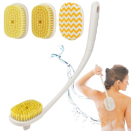 Back Scrubber Body Brush Extra Long Handle for Shower, 3 in 1 Bath Washer Exfoliation with Soft, Multifunctional Stiff Bristle & Exfoliating Brush for Wet Dry Use in Shower for Men Women Elderly