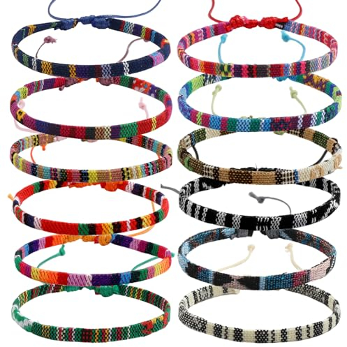 Gewebte Armbänder 12 Stück Freundschaftsarmband, Freundschaftsarmbänder Stoffarmbänder für Kinder,geflochtene Armbänder, handgefertigte Freundschaftsarmbänder, Freundschaft Multi Farbe Unisex Armband