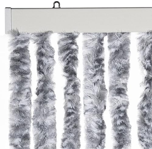 Ailgely Flauschvorhang Chenille 56 x 200 cm, Türvorhang aus Chenille Fliegenschutz Insektenschutz Camping Insektenschutz für Camping Wohnwagen Weiß und grau