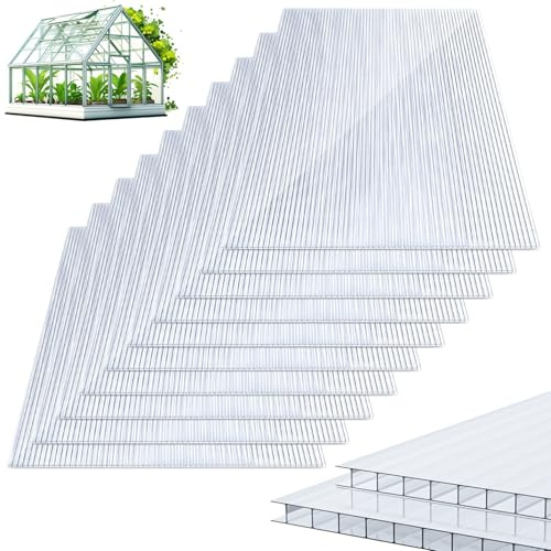 Vigevee 10x Polycarbonat Hohlkammerstegplatten 8mm Doppelstegplatte Polycarbonat 60,5 x 121 cm | 7,32 m² Gewächshausplatte UV-beständigen für Gewächshaus, Garten Treibhaus, Ersatzplatten