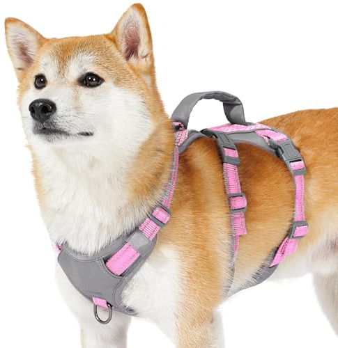 Huntboo Pettorina Cane Taglia Piccola Media Grande, Antifuga Con Manico, Traspirante, Regolabile, Riflettente, Leggera per Passeggiate e Addestramento (Rosa, S)