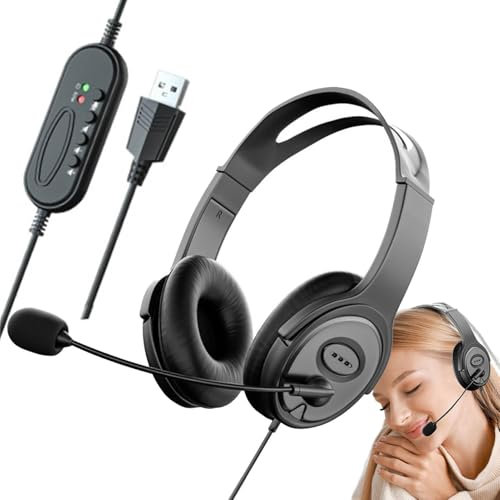Casque USB - Casque Stéréo, Casque De Centre D'appels | Casque De Centre D'appels avec Microphone Antibruit, Casque De Réduction du Bruit pour Podcasting, Jeux, Travail À Distance, Conférences