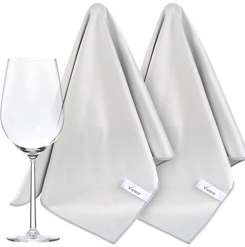 VIVOTE Microfibre Glass Cleaning Cloths 51x70cm, 2 Packs Large No Lint Window Cleaning Cloths, Reusable Wiping Polishing Cloths for Glass, Lenses, Screens, Glass Cloths, Light Grey