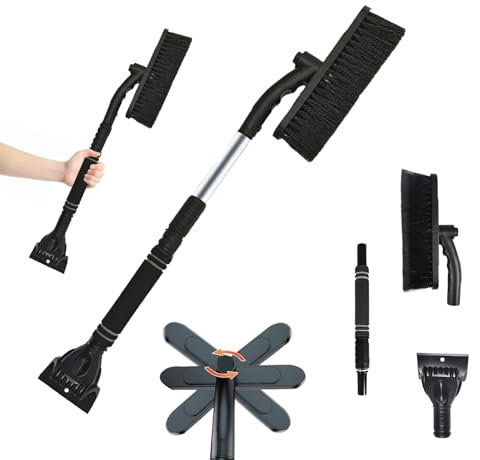 Xiujuers 3 in 1 Raschietto Ghiaccio Auto, Spazzola da Neve Retrattile, Rotazione di 360 Gradi Raschiaghiaccio Auto, Snow Brush Scraper di Ghiaccio Rimovibile, Adatta per Auto, Camion e SUV (Nero)