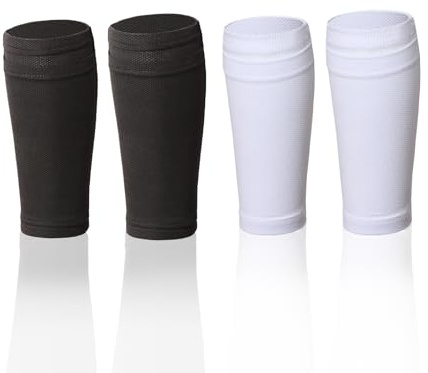 AYNKH 2 Paar Fußballsocken-Ärmel, Fußball-Schienbeinschoner, Fußball-Schienbeinschoner, Socken, weich, atmungsaktiv, elastisch, für Teenager, Erwachsene, Anfänger, für intensiven Sport im Freien