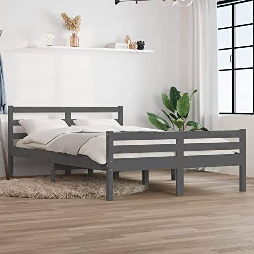 Iiaky Massivholzbett Bettgestell Bed Frame Bett Mit Bettkasten Hausbett Bett Massivholz Grau 140x200 cm - 814821