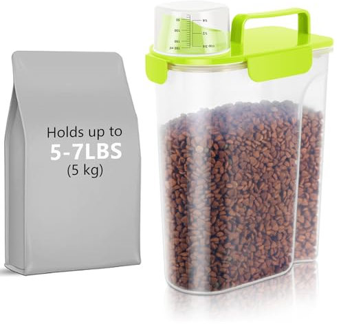 LEAWALK 5-7Lbs Dog Cat Storage Container Portable with Upgraded Large Spout and Cup,Plastic Pet Food Dispenser for Small Animal Kibble, Bird Bird Seed,Oatmeal,Rice,flour,brown sugart-Grass Green