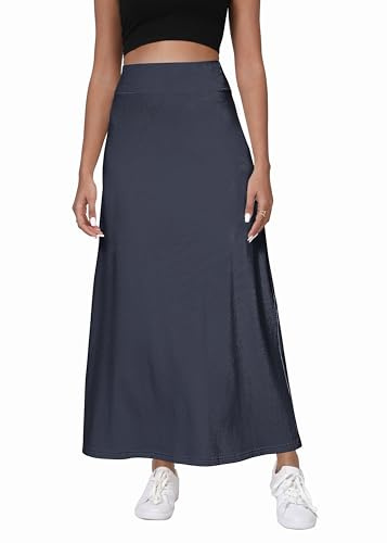 EXCHIC Femmes Confort Épaissie A Ligne Taille Haute Maxi Jupe Élastique Ceinture Tricotées Longues Jupes(XL, Bleu Marine)