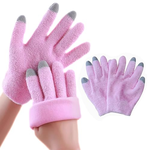 Moisturizing Gloves, Gel Gloves for Dry Hand Touchscreen Overnight Moisturizing Hand Softening Gloves Gel Lining for Repairing and Softening Dry Cracked Hand (Pink)