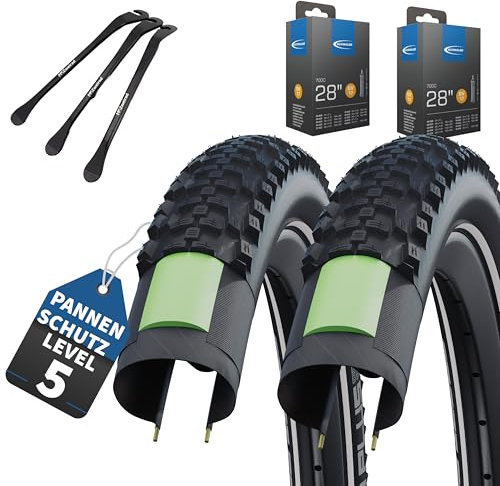 2er Set Schwalbe Fahrradreifen Smart Sam Plus 28 Zoll x 1.60 Zoll (42-622) + auswählbar mit Schläuchen AV/DV/SV/Ohne + 3 MSZweirad Reifenheber (DV-Ventil Schläuche, 28x1.60 Zoll (42-622))