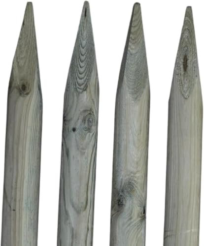 TIMBERMIK ø 8cm Pack De 4 Estacas De Madera con Punta Largo 100 cm Tutores para Plantas Impregnado Verde Oliva Poste Jardín Madera Natural para Árboles Poste para Valla Piquetas