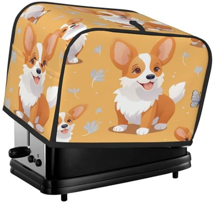 Mexpekil Süße Corgi Hunde-Cartoon-Schmetterling-Toaster-Abdeckung, 2 Scheiben, Brotbackmaschine, wasserdicht, Küche, kleines Gerät, staubdichte Abdeckungen, Toaster-Ofenschutz, Frauen-Geschenk