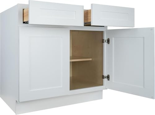 Hollywood Fabiani Design Base Kitchen Cabinet - 33 in. W x 24 in. D x 34.5 in. H, Shaker White, Solid Wood Frame, 1/2-Inch Cabinet-Grade Plywood Box, Soft-Close Door, Ready to Assemble