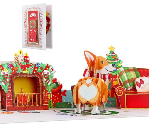 DISJOURNEY Weihnachtskarten 3D - Hund Pop Up Karte Weihnachten - Lustig Weihnachtskarte mit Umschlag - Merry Christmas Cards Basteln für Familien Freunden Hundeliebhaber