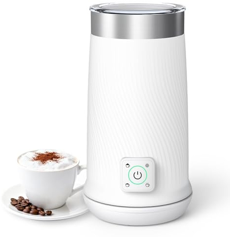 Milk Frother, Electric 4-in-1 Milk Steamer with Warm and Cold Foam Maker, Milk Heater and Warmer Hot & Cold Milk Foamer Maker for Latte Coffee Chocolate